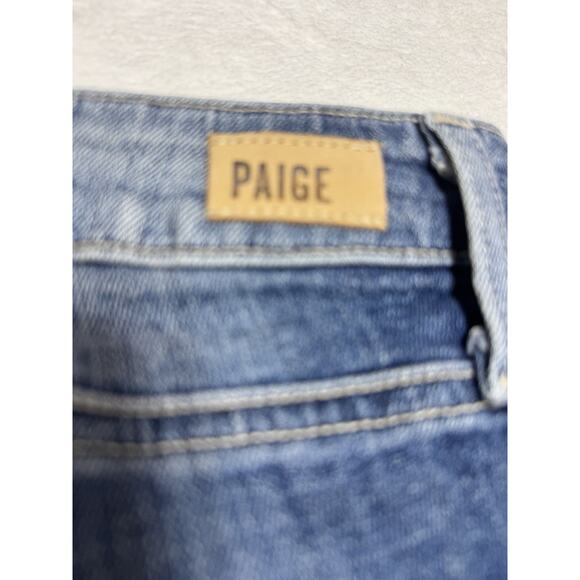 PAIGE HOXTON ANKLE FRAYED HEM WOMEN’S JEANS Sz 30x24 Destructed Mid Rise Stretch - Picture 6 of 10